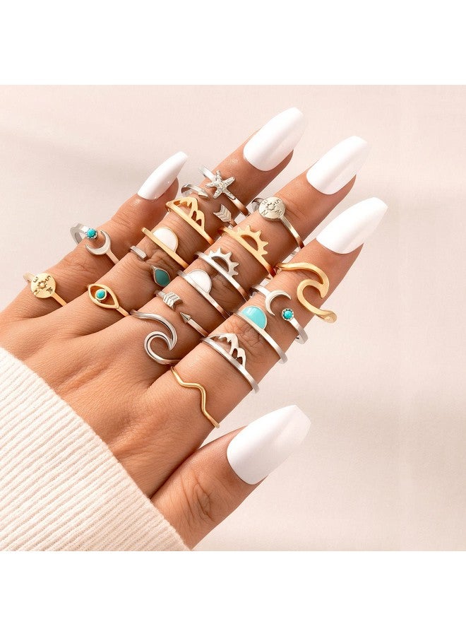 FUTIMELY Boho Retro Stackable Rings Sets for Teens Girls Women Rhinestone Knuckle Joint Finger Kunckle Nail Ring Sets (A：19PC) - Image 2