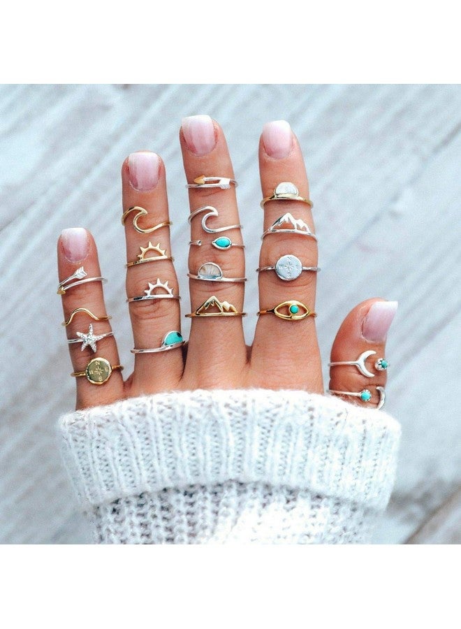 FUTIMELY Boho Retro Stackable Rings Sets for Teens Girls Women Rhinestone Knuckle Joint Finger Kunckle Nail Ring Sets (A：19PC) - Image 4