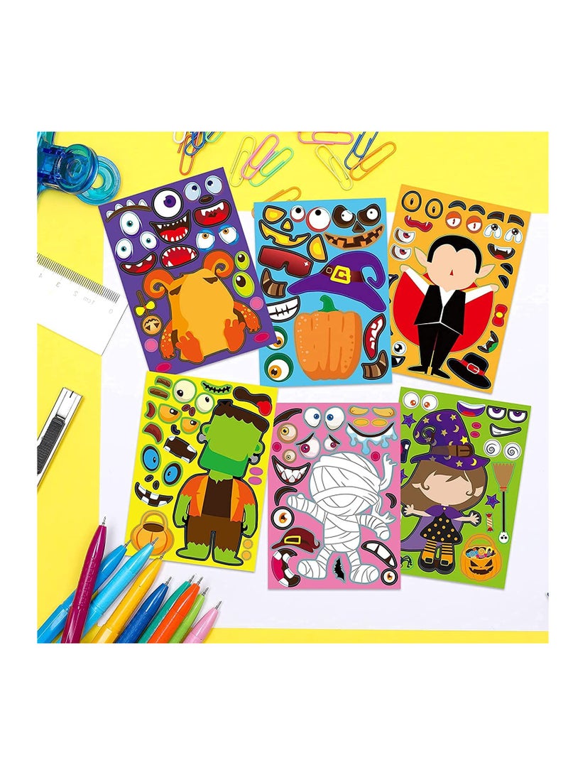 SOLARAE Characters Make-a-face Sticker Sheets, Match Sticker Sheets Crafts Including Vampire, Witch, Frankenstein, Ghost and more Kids Party Favor Supplies Craft, 42Pc - Image 2