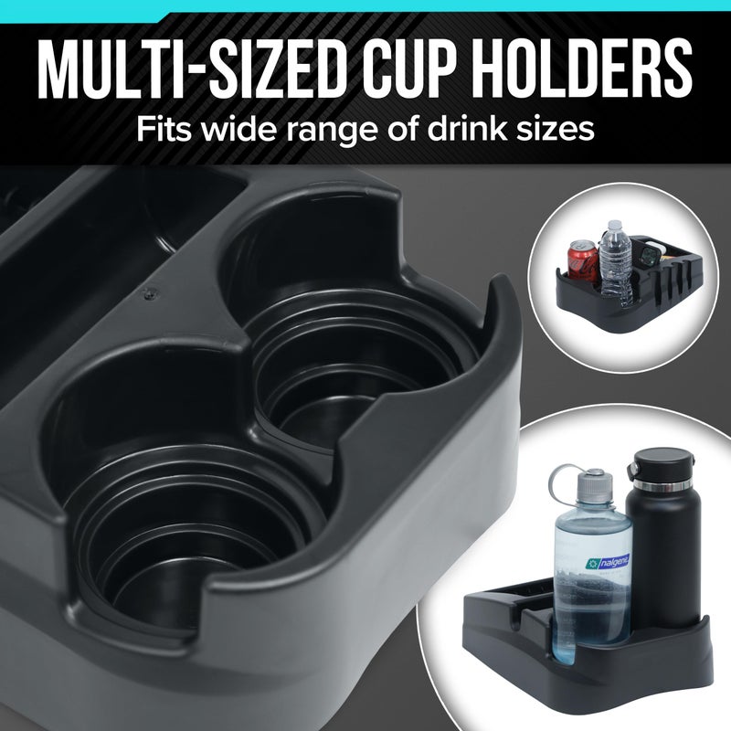 Moblorg Universal Car Floor Center Console with Dual Cup Holders, Portable Center Console Storage Organizer, Vehicle Organizer for SUV, Truck, Van, Car, Recycled Plastic, Made in USA (Black) - Image 5