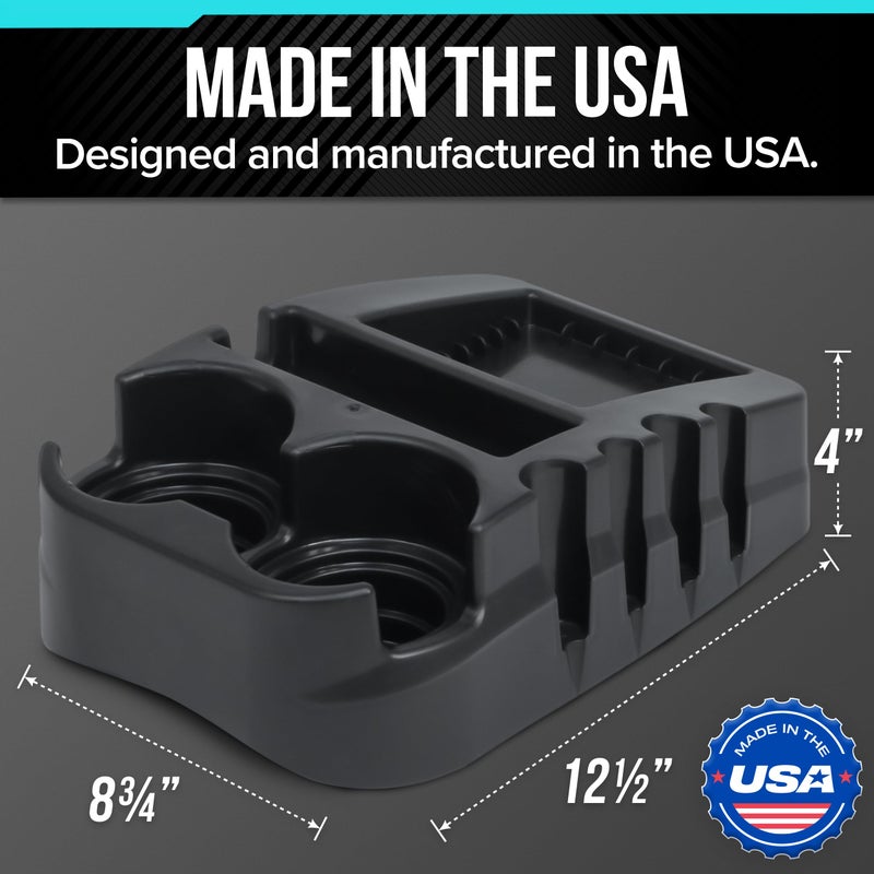 Moblorg Universal Car Floor Center Console with Dual Cup Holders, Portable Center Console Storage Organizer, Vehicle Organizer for SUV, Truck, Van, Car, Recycled Plastic, Made in USA (Black) - Image 2