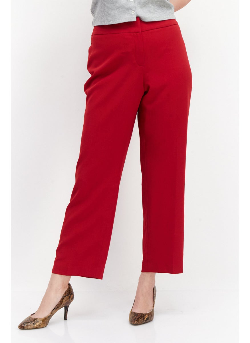 Kasper  - Women Plus Size Textured Pants, Red - Image 1