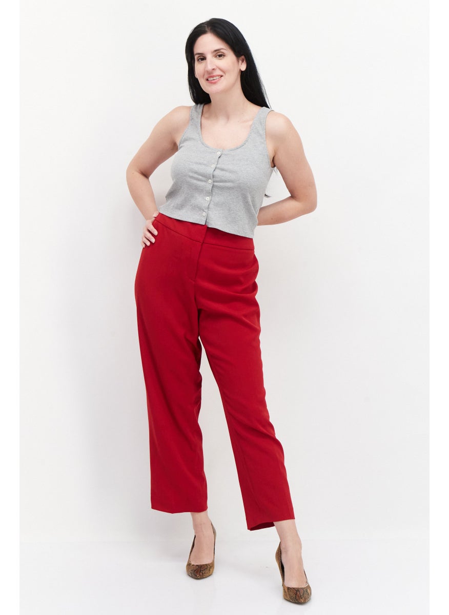 Kasper  - Women Plus Size Textured Pants, Red - Image 1