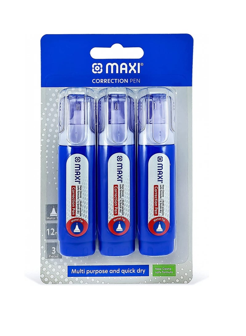 MAXI CORRECTION PEN METAL TIP 12 ML 3 PC IN A BLISTER CARD - Image 1