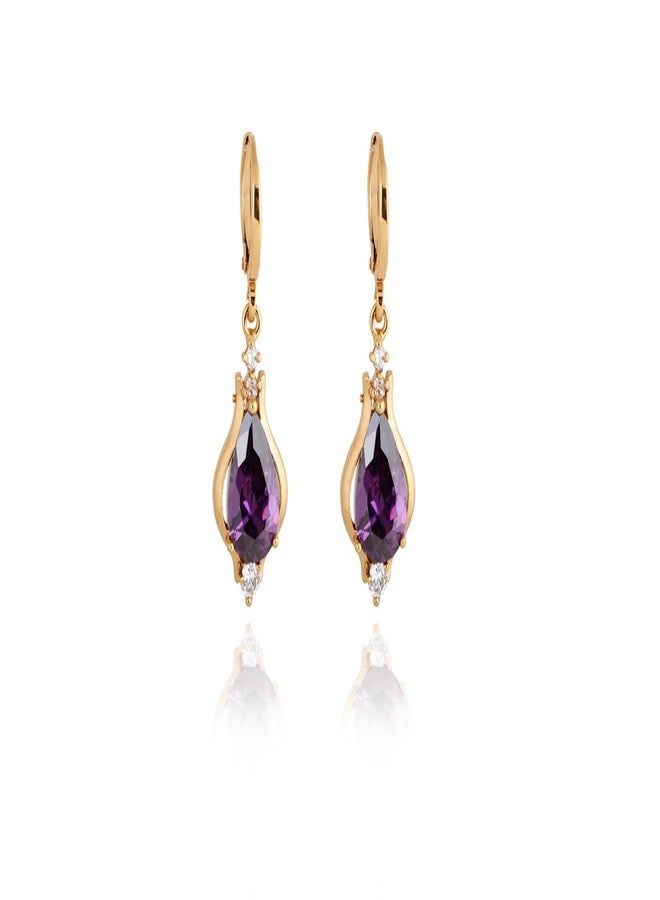 YAZILIND Elegant Unique Design 14K Gold Filled Inlay Teardrop Cubic Zirconia Dangle Drop Earrings for Women (Purple) - Image 4
