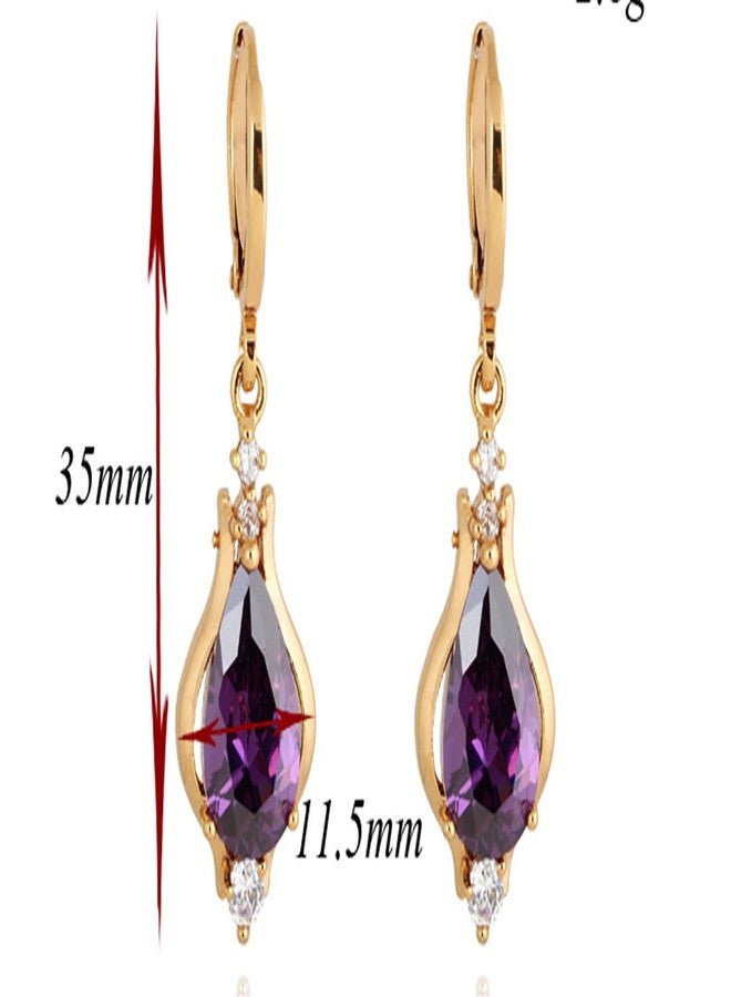 YAZILIND Elegant Unique Design 14K Gold Filled Inlay Teardrop Cubic Zirconia Dangle Drop Earrings for Women (Purple) - Image 2