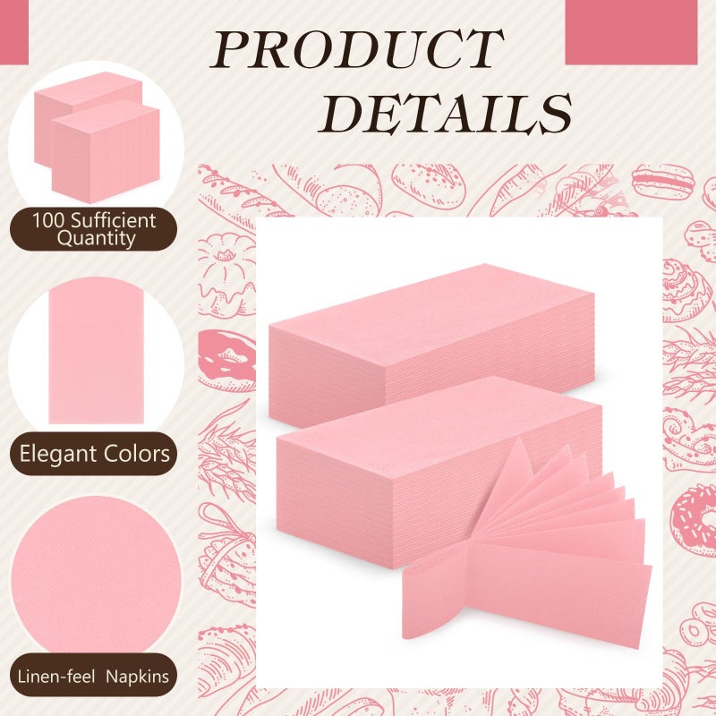 Qilery 100 Pcs Linen Feel Disposable Dinner Napkins Decorative Paper Napkin 17""x12"" Paper Soft Hand Towel Absorbent Disposable Guest Towel for Thanksgiving Day Kitchen Wedding Party(Pink) - Image 3