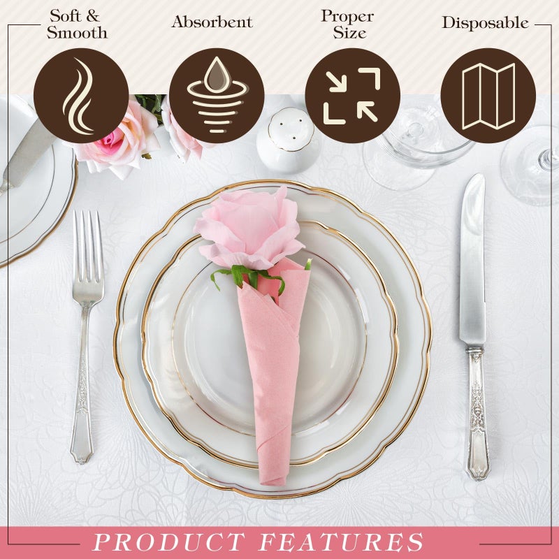 Qilery 100 Pcs Linen Feel Disposable Dinner Napkins Decorative Paper Napkin 17""x12"" Paper Soft Hand Towel Absorbent Disposable Guest Towel for Thanksgiving Day Kitchen Wedding Party(Pink) - Image 5