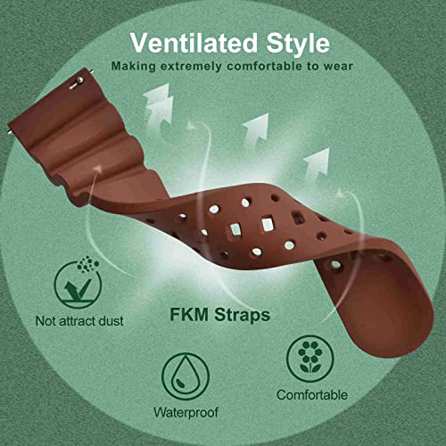 WOCCI 20mm Ventilated Watch Band for Men FKM Rubber Gold Buckle Brown - Image 3