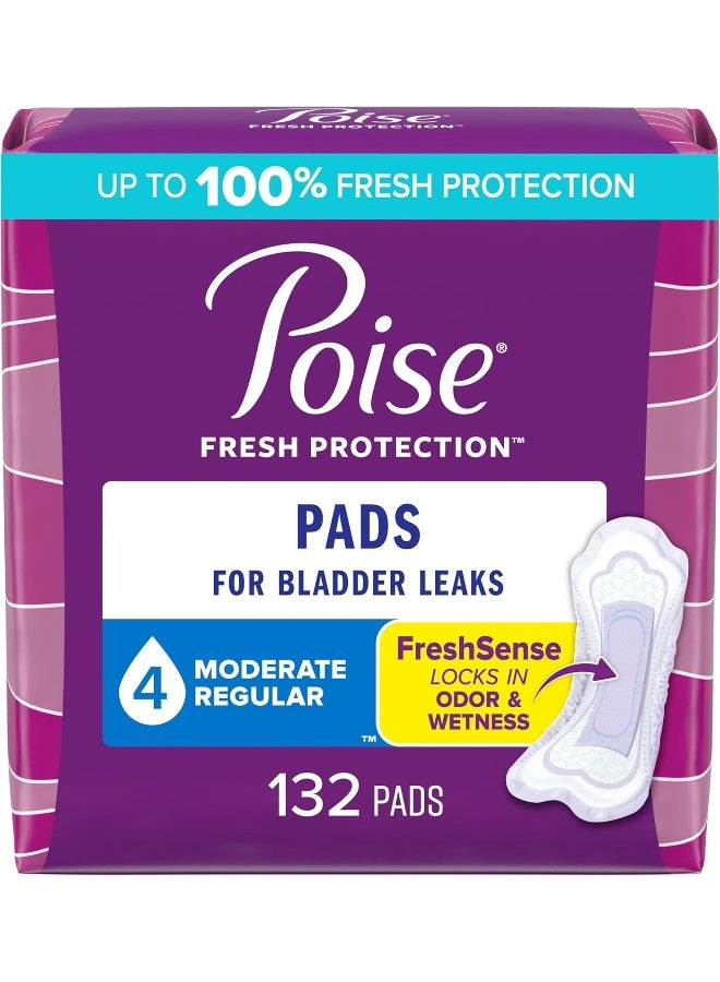 Poise Incontinence & Postpartum Pads for Bladder Leaks, 4 Drop Moderate Absorbency, Regular Length, 132 Count, Packaging May Vary - Image 1