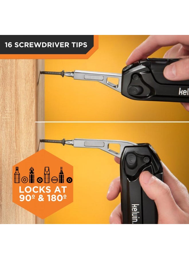 Kelvin - Kelvin Tools Kelvin 23 | The Palm-Sized Urban Ultra Multi-Tool Set | 23 Integrated Tools: 16 Bit Screwdriver Set, Tape Measure, Liquid Level, Hammer, and Flashlight (Black) - Image 1