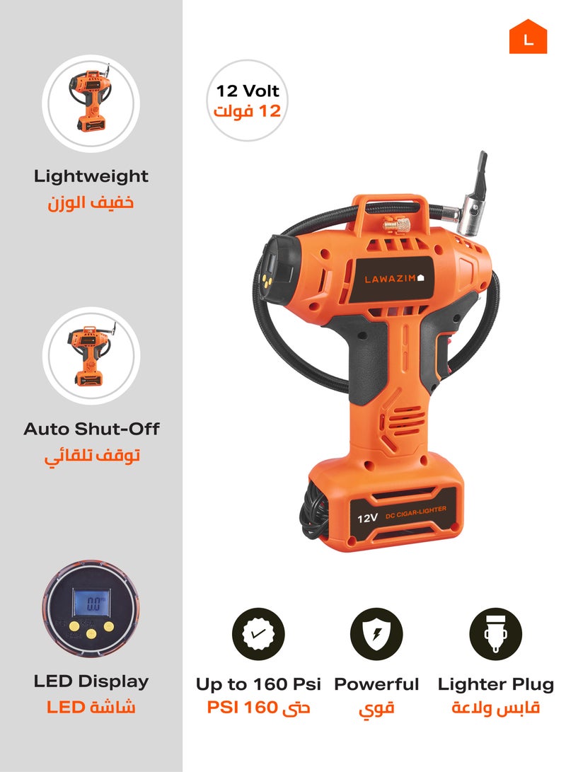 LAWAZIM Tire Inflator Air Compressor 12V Dc With Digital Gauge |Car Accessories Air Pump for Car Tires |with LED Light, Digital Tire Pressure Gauge for Car, Bicycle, Balloons - Image 2