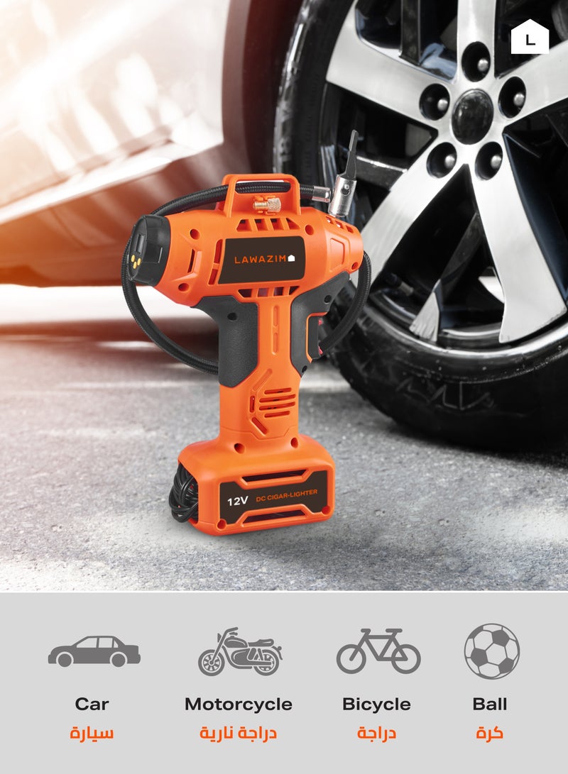 LAWAZIM Tire Inflator Air Compressor 12V Dc With Digital Gauge |Car Accessories Air Pump for Car Tires |with LED Light, Digital Tire Pressure Gauge for Car, Bicycle, Balloons - Image 4