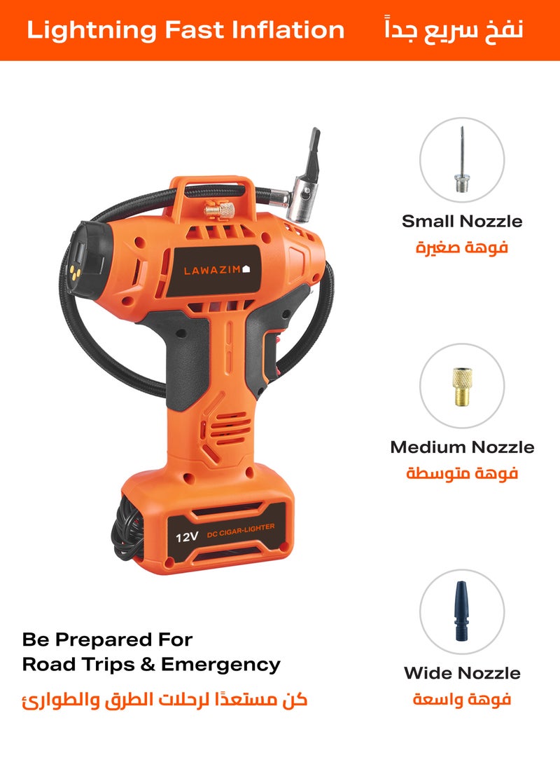 LAWAZIM Tire Inflator Air Compressor 12V Dc With Digital Gauge |Car Accessories Air Pump for Car Tires |with LED Light, Digital Tire Pressure Gauge for Car, Bicycle, Balloons - Image 5