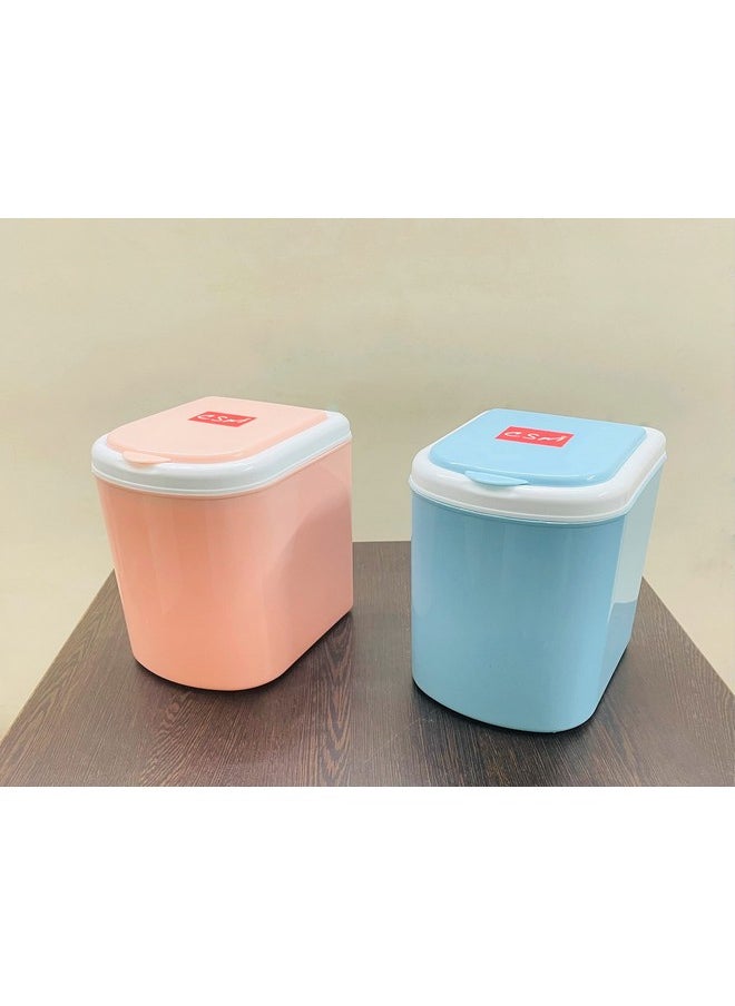Csm - CSM Plastic Small Portable Table Dustbin/Desk Dustbin With Attached Lid And Swing Opening, Mini Trash Bin Can Waster Bin For Office,Home (Mini-Bin) Pack Of 2(Pink, Blue) - Image 1