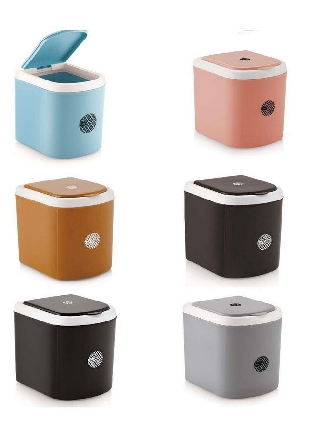 Csm - CSM Plastic Small Portable Table Dustbin/Desk Dustbin With Attached Lid And Swing Opening, Mini Trash Bin Can Waster Bin For Office,Home (Mini-Bin) Pack Of 2(Pink, Blue) - Image 1