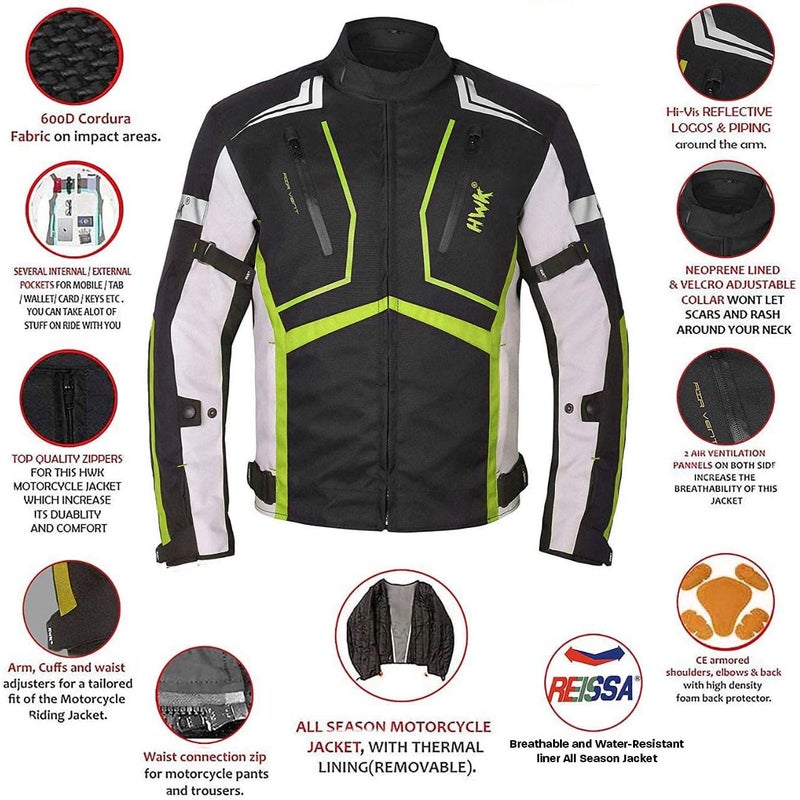 HWK Scorpion Motorcycle Jacket for Men and Women - Hi-Vis Green - Image 2