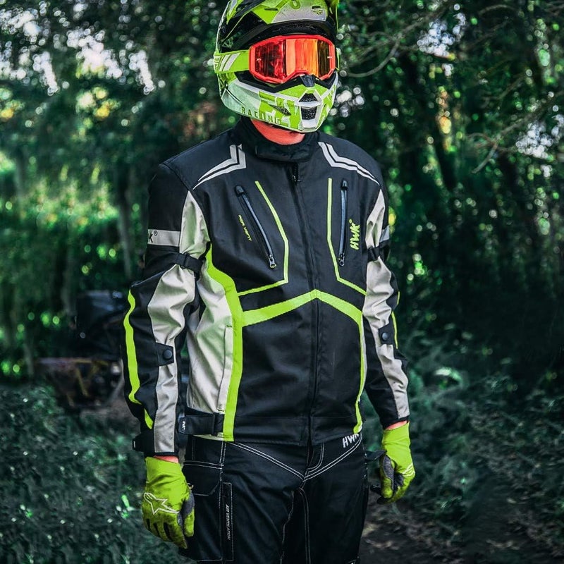 HWK Scorpion Motorcycle Jacket for Men and Women - Hi-Vis Green - Image 3