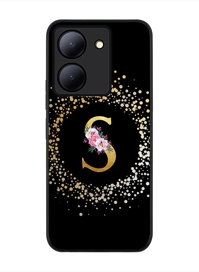 Stylizedd Rugged Black Edge case for Vivo Y27s/ Vivo Y27 5G, Slim fit Rubber Edges  - Custom Monogram Initial Letter Floral Pattern Alphabet - S (Black) - Image 1