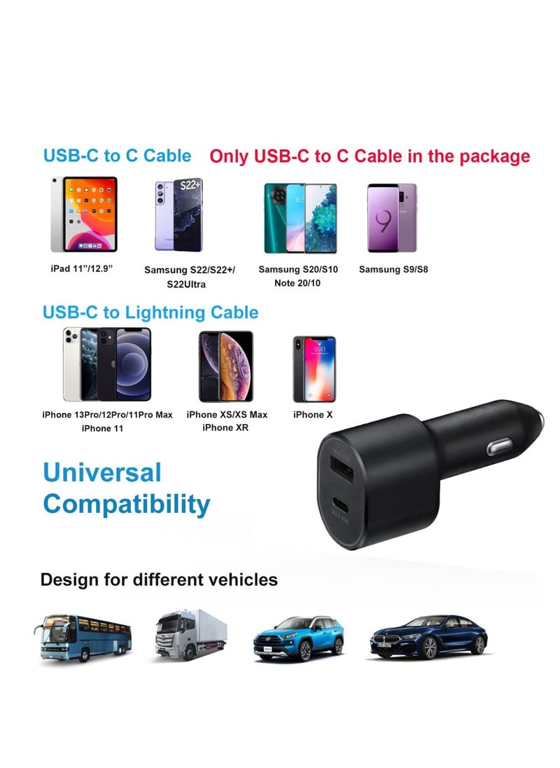 USB C Car Charger,60W Super Fast Car Charger(45W+15W) PD&QC 2.0 3A with USB C to C Cable for Samsung A55 A54 A53 A34 M33 M13 S24 Ultra S23 Ultra S23 FE Z Flip 5 Z Fold 5 Pixel 8/7/6,Black