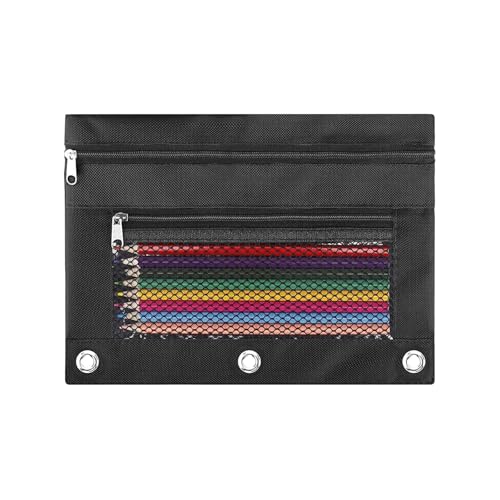 ASBEFORE Pencil Pouch for 3 Ring Binder - Small Zipper Pen Case, Black Pencil Pouches for Boys Kids, School Supplies, 3 Hole Nylon Pencil Bag Accessories Clear Window Aesthetic Organizer - Image 1