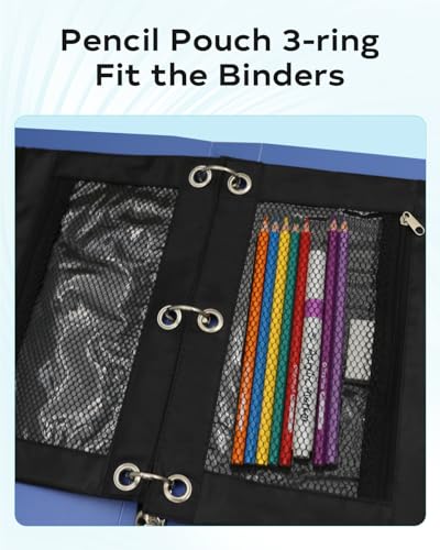 ASBEFORE Pencil Pouch for 3 Ring Binder - Small Zipper Pen Case, Black Pencil Pouches for Boys Kids, School Supplies, 3 Hole Nylon Pencil Bag Accessories Clear Window Aesthetic Organizer - Image 4