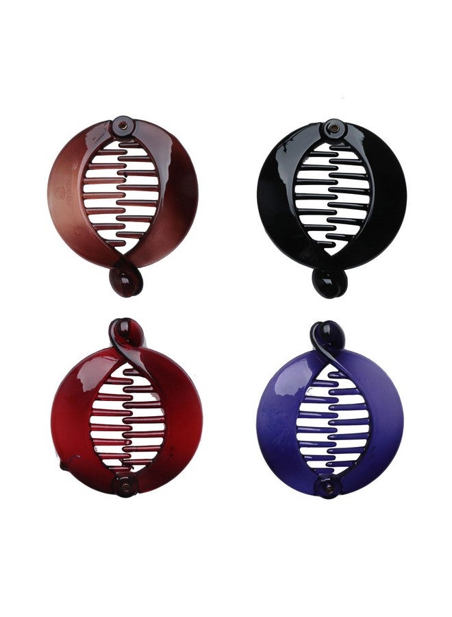 SOWAKA 4 Pcs Banana Hair Clips French Round Plastic Non Slip Fishtail Small Cute Interlocking Flat Shark Hair Clincher Ponytail Holder for Women Thick Thin Fine Hair (Solid) - Image 1