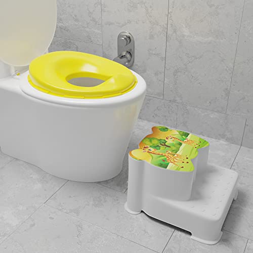 Techhark® Kids Toilet Training Set with Step Stool and Potty Seat, Safari Giraffe Design, Yellow and White - Image 1