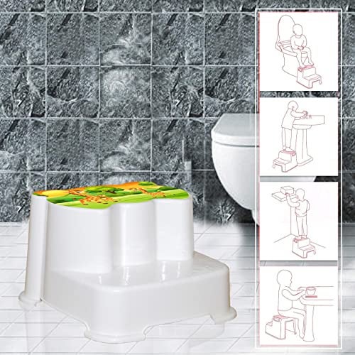 Techhark® Kids Toilet Training Set with Step Stool and Potty Seat, Safari Giraffe Design, Yellow and White - Image 3