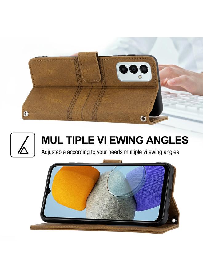 اس-توب جراب لهاتف Samsung Galaxy M23 / F23 5G النسخة اليابانية من الجلد المنقوش بخطوط مغناطيسية مع مشبك أفقي قابل للطي - Image 5