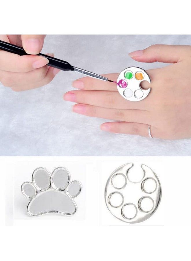 Hllmx 2 Pcs Mini Manicure Palette Wearable Metal Nail Art Polish Holder Palette Finger Ring Gel Polish Mixing Tray Nail Art Tools (Silver) - Image 4