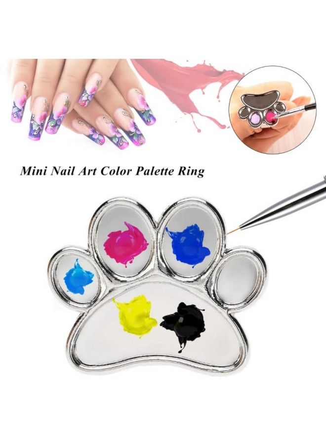 Hllmx 2 Pcs Mini Manicure Palette Wearable Metal Nail Art Polish Holder Palette Finger Ring Gel Polish Mixing Tray Nail Art Tools (Silver) - Image 5