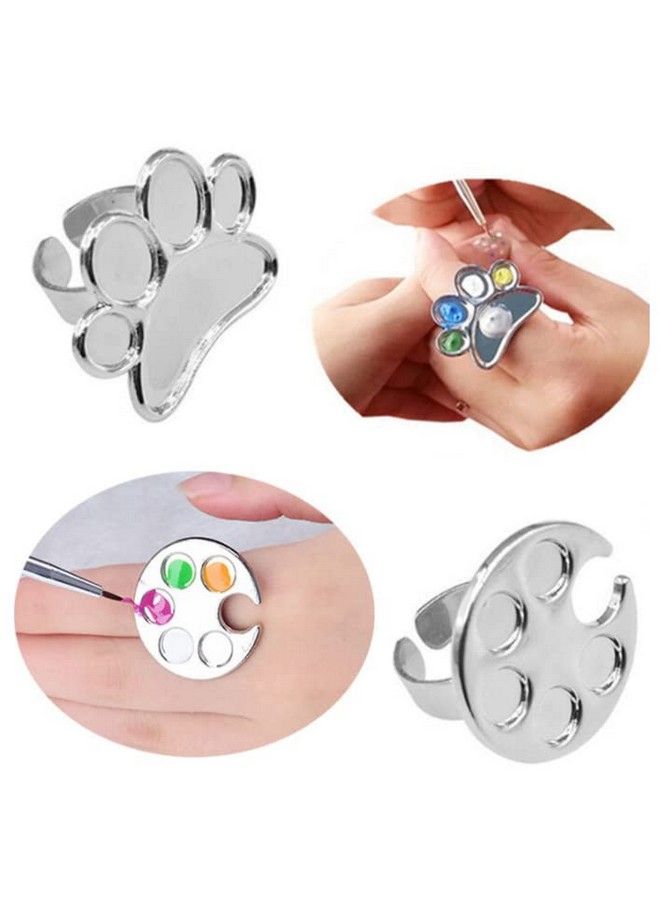 Hllmx 2 Pcs Mini Manicure Palette Wearable Metal Nail Art Polish Holder Palette Finger Ring Gel Polish Mixing Tray Nail Art Tools (Silver) - Image 2