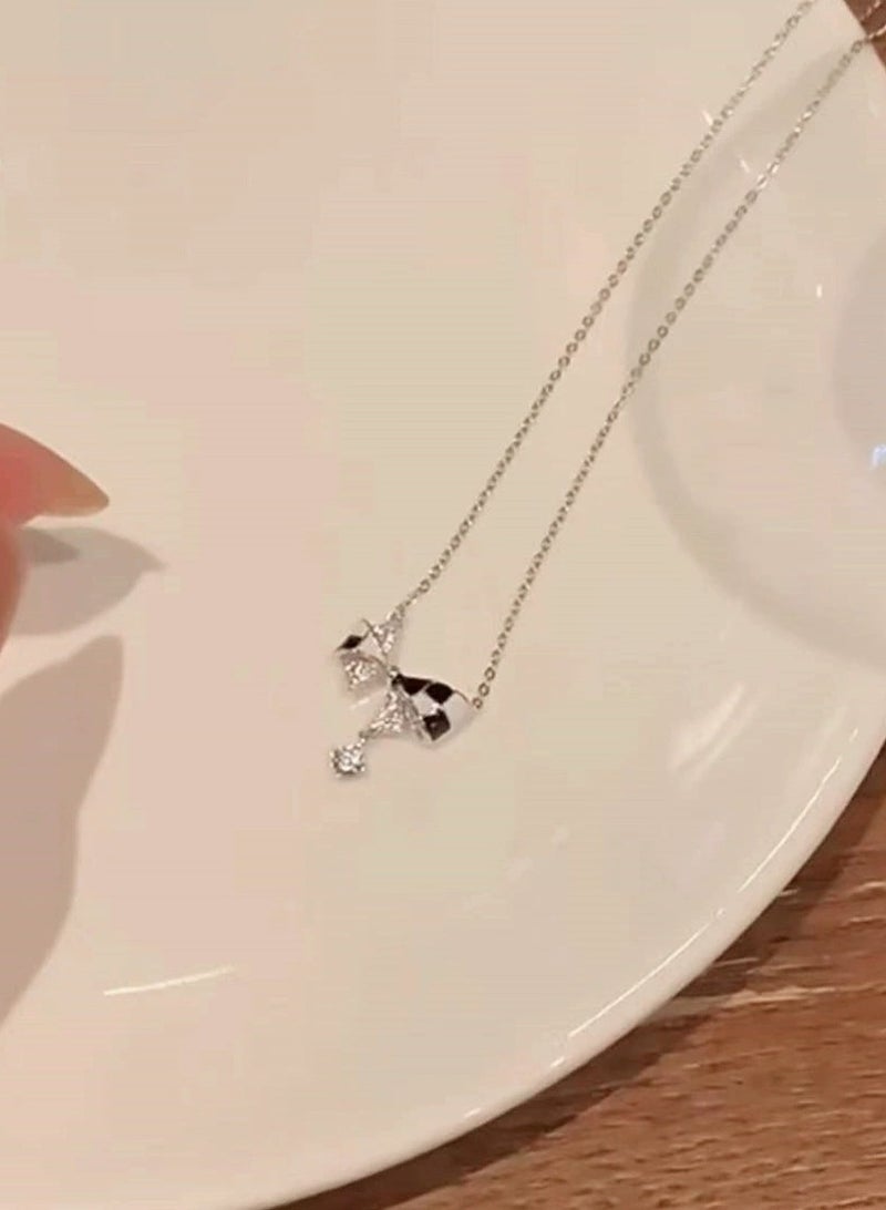 Goolsky Checkerboard Bow Necklace for Women – 2025 New Light Luxury Collarbone Chain, Indie High-End Design Pendant - Image 4