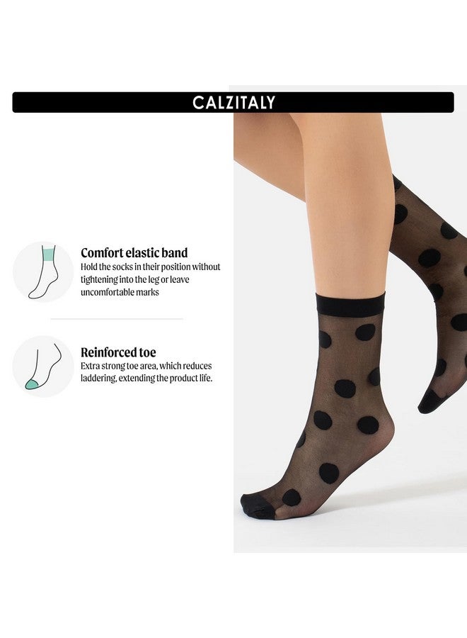 CALZITALY 3 Pairs Women Pop Socks, Sheer Everyday Ankle Socks in 3 Different Designs: Dots, Stripes and Geometric (One Size, Black) - Image 2