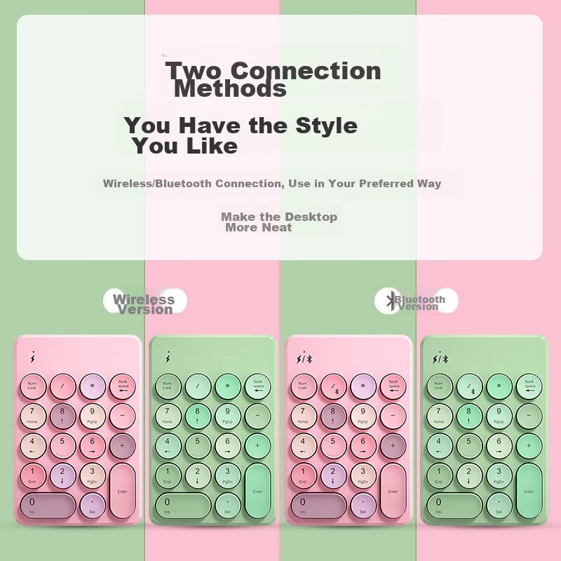 B.O.W Hangshi K155B Wireless Bluetooth Digital Keypad, Financial Accounting Office, Retro Round Cap, External Laptop Desktop Universal Keyboard, Iridescent Pink - Image 1