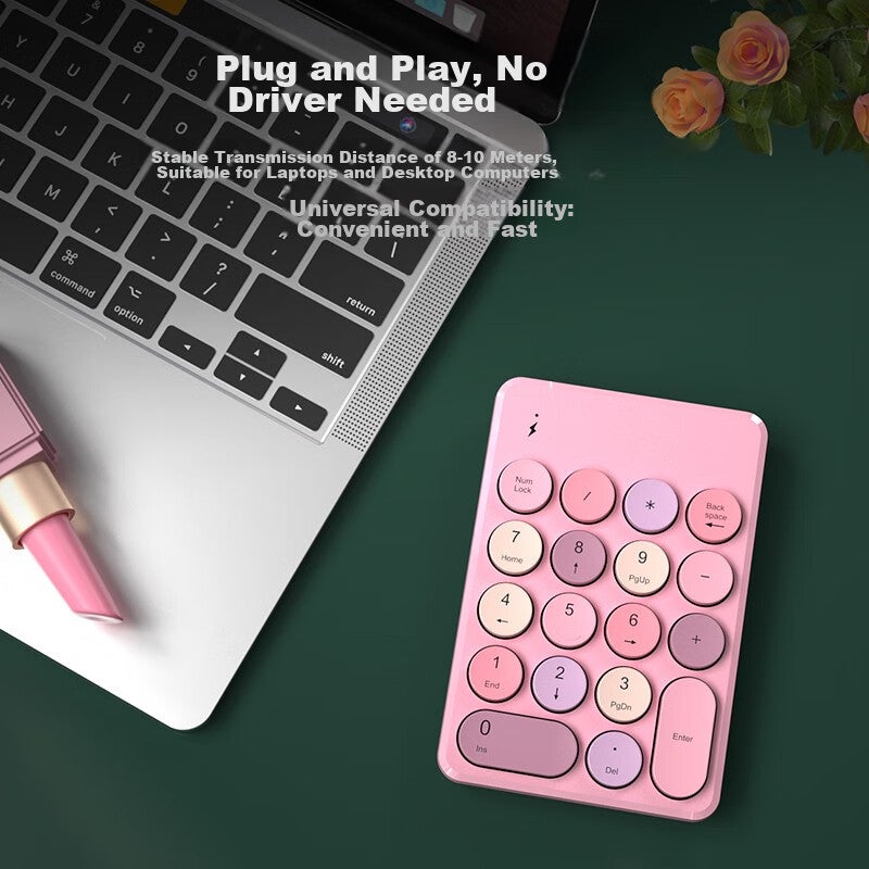 B.O.W Hangshi K155B Wireless Bluetooth Digital Keypad, Financial Accounting Office, Retro Round Cap, External Laptop Desktop Universal Keyboard, Iridescent Pink - Image 4