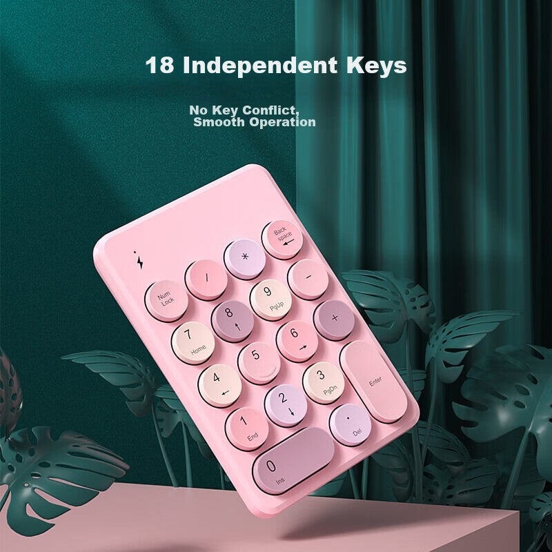 B.O.W Hangshi K155B Wireless Bluetooth Digital Keypad, Financial Accounting Office, Retro Round Cap, External Laptop Desktop Universal Keyboard, Iridescent Pink - Image 3
