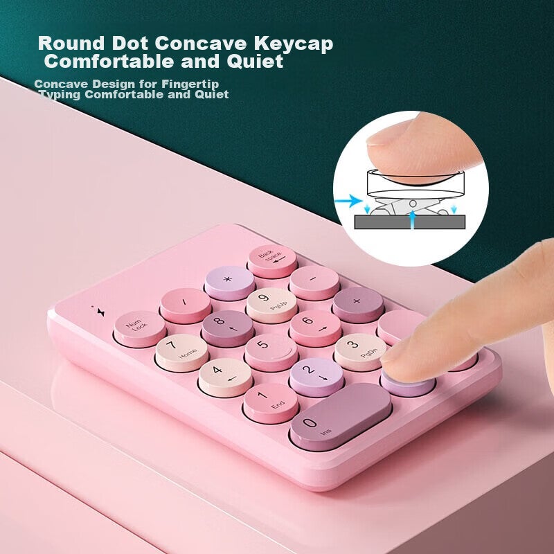 B.O.W Hangshi K155B Wireless Bluetooth Digital Keypad, Financial Accounting Office, Retro Round Cap, External Laptop Desktop Universal Keyboard, Iridescent Pink - Image 2