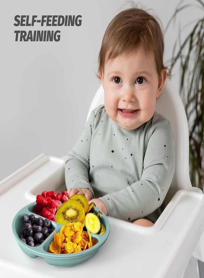 MoldBerry أطباق شفط للأطفال من مولدبيري، أطباق سيليكون للأطفال الرضع والصغار، مصنوعة من مواد آمنة غذائياً بنسبة 100%، أطباق مقسمة لتغذية الأطفال بأنفسهم من عمر 6 إلى 24 شهراً، خالية من مادة BPA (متعددة الألوان - عبوة واحدة). - Image 4