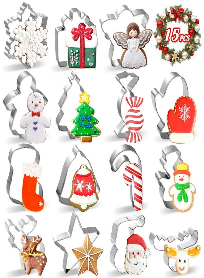 LifeisLuck Christmas Cookie Cutters 15Pcs Winter Holiday Cookie Cutter Set Stainless Steel Metal Biscuit Cutters for Baking with Snowflake, Winter Glove, Snowman, Star for Christmas Party Biscuit Baking Molds - Image 1