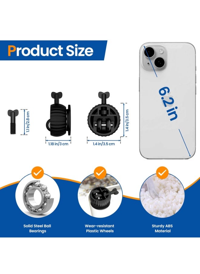 كيلا عجلات دوارة ذاتية اللصق، بكرات لأجهزة المطبخ، عجلات دوارة 360 درجة، عجلات فولاذية عالمية مزودة بفرامل للأثاث الصغير، وسلة المهملات (أسود، عجلات سوداء، 8 قطع) - Image 4