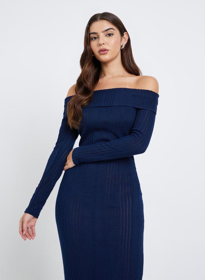 Styli Blue Textured Knit Bodycon Midi Dress - Image 3