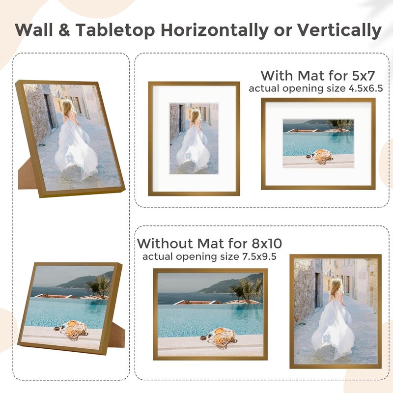 FLYJOE 8x10 Picture Frame - Metal Frame With Mat 5x7 | 8 x 10 Aluminum Photo Frame | Plexiglass And Hanging Hardware Included | Black 8x10 Picture Frame | Bronze - Image 4