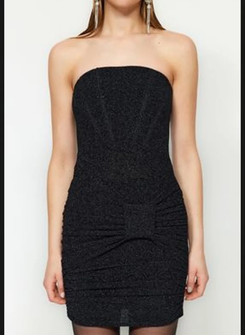 trendyol Navy Blue Slim Fit, Glittery Knitted Evening Dress TPRAW24EL00292