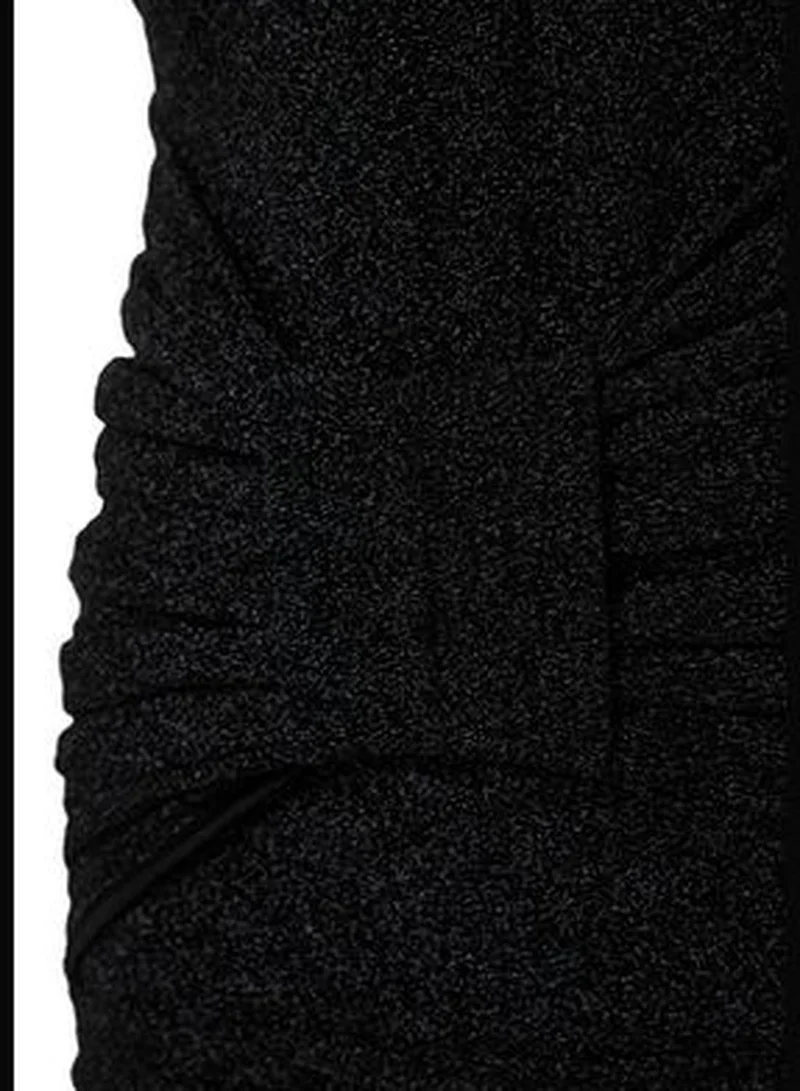 trendyol Navy Blue Slim Fit, Glittery Knitted Evening Dress TPRAW24EL00292