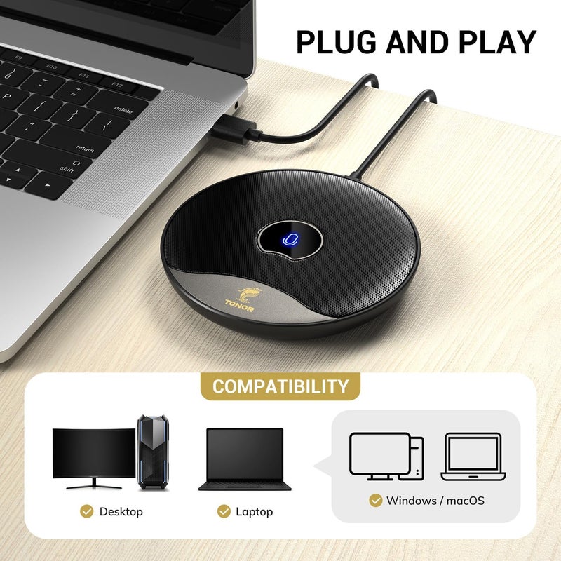 TONOR USB Conference Microphone, Omnidirectional Condenser Microphone with Mute Button for PC for Meeting/Online Class, Zoom Call, Skype Chat, Plug and Play (TM20) - Image 3