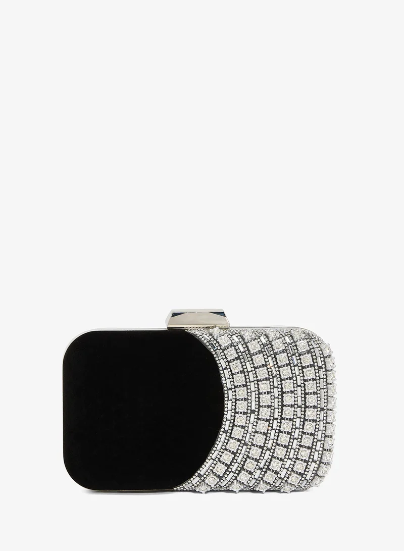 Khizana Silver Diamonte Rhinestone Detailed Embellished Clutch