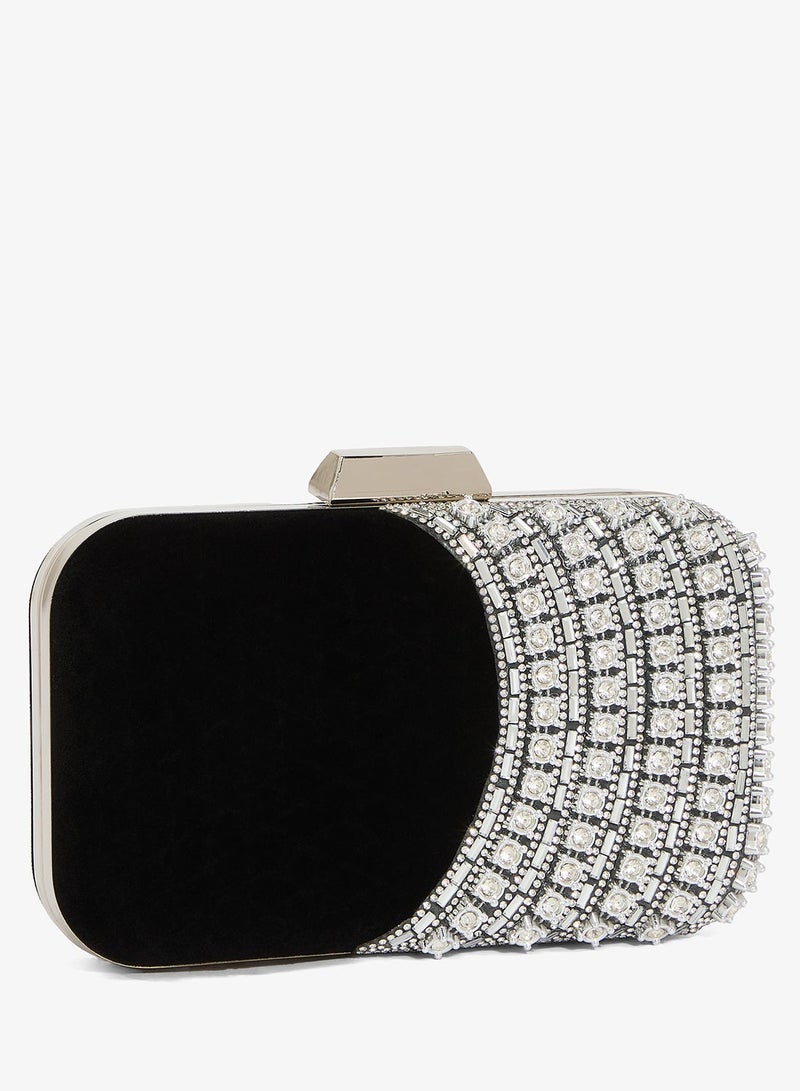 Khizana Silver Diamonte Rhinestone Detailed Embellished Clutch - Image 4