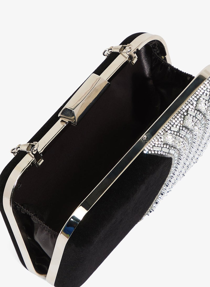 Khizana Silver Diamonte Rhinestone Detailed Embellished Clutch - Image 5